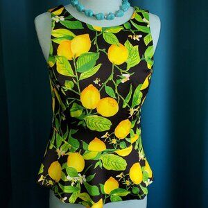 Alexia Admor Bright Black & Lemon peplum Top – Small